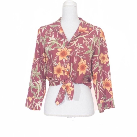 TOMMY BAHAMA Silk Tie Front Floral Blouse Size S - Picture 1 of 7